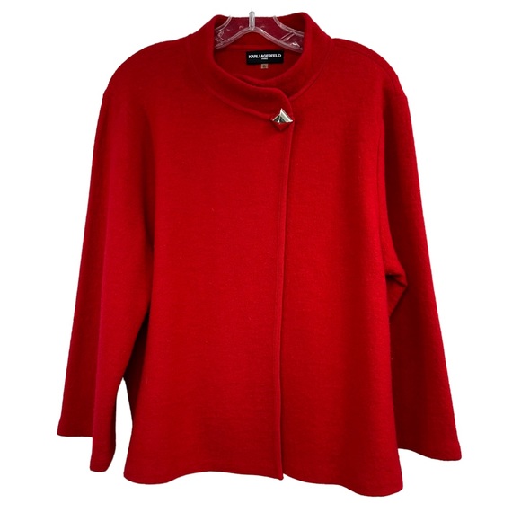 Karl Lagerfeld Jackets & Blazers - Karl Lagerfeld Red Wool Blend Cape Short Swing Cardigan Jacket Blazer, XL